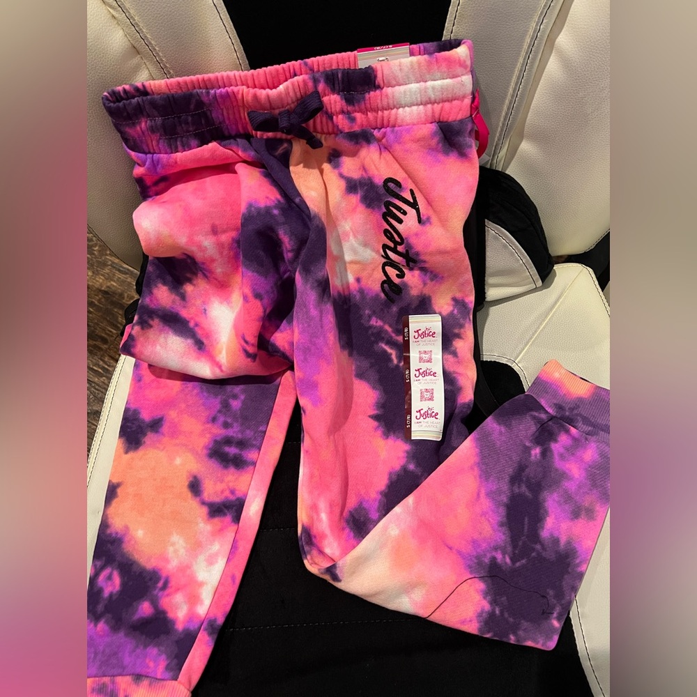 Tie-Dye Pink & Purple Jogger Sweatpants with Stuff Animal